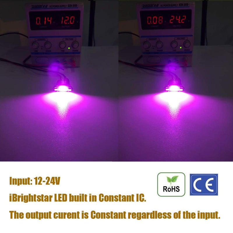 iBrightstar 9-30V Extremely Bright 211-2 212-2 578 Festoon LED Bulbs Error Free 1.61" 41mm for Interior Map Dome Lights and License Plate Courtesy Lights, Purple - Image 4